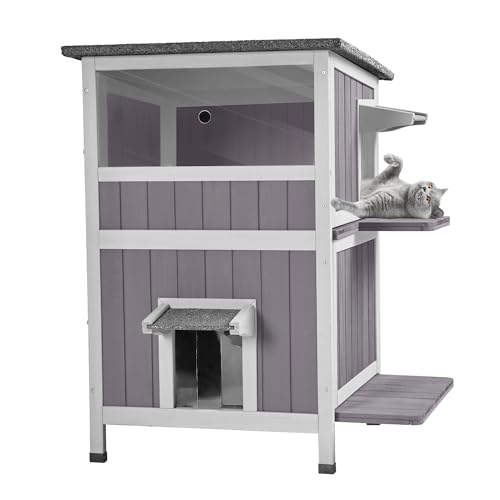 Feral Cat House Outdoor Waterproof Kitty Shelter for Winter,Cat Cage Perfect for Outdoor and Inddor Use,2-Story