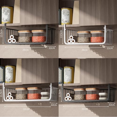 Under Shelf Wire Basket under shelf basket Hanging Storage Baskets Multipurpose All Metal Under Shelf Wire Basket Slide in Baskets for Kitchen(Large black)