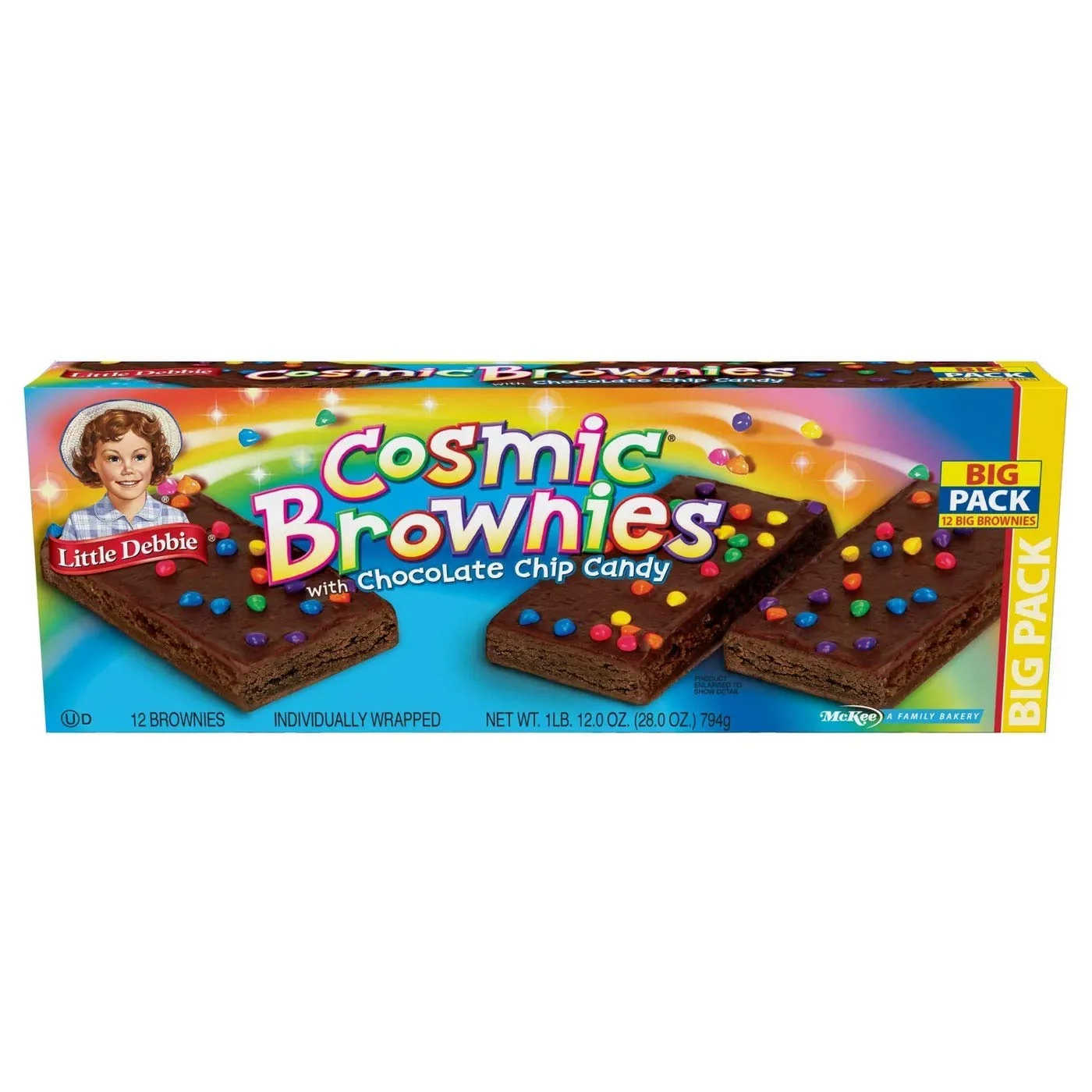 Little Debbie Cosmic Brownies, 4 Big Pack Boxes, 48 Individually Wrapped Brownies with Chocolate Chip Candy