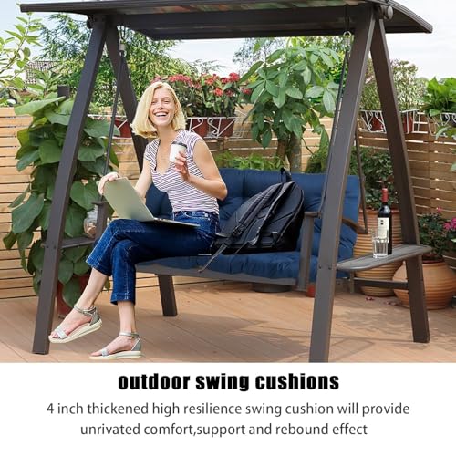 Replacement Cushions for Swing, Waterproof Porch Swing Cushion, 2-3 Seat Replacement Swing Seat Cushion with Backrest and Ties for Patio Backyard Porch Garden(40 * 60 in)