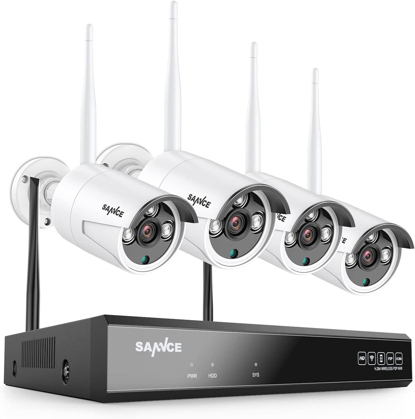 Wireless Security Camera System, SANNCE 8 Channel 5MP Super HD Wireless NVR with 3MP Outdoor WiFi Cameras 100ft Night Vision H.264+ Built-in Mic AI Human Detection Waterproof Work with Alexa NO HDD