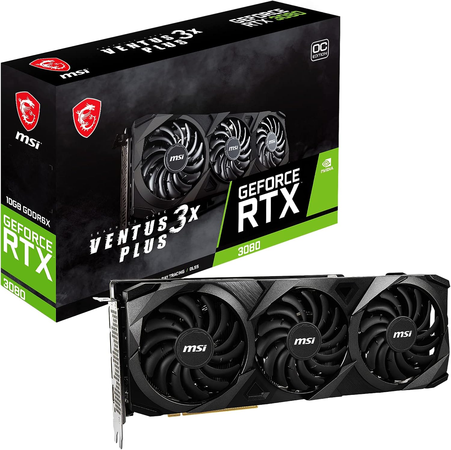 MSI Gaming GeForce RTX 3080 Ventus 3X Plus 10G OC LHR - 10GB GDRR6X NVIDIA GPU Graphics Card for PC Gaming, 320-Bit NVLink, Torx Fan 3 Ampere Architecture, Computer Video Graphics Cards (Renewed)
