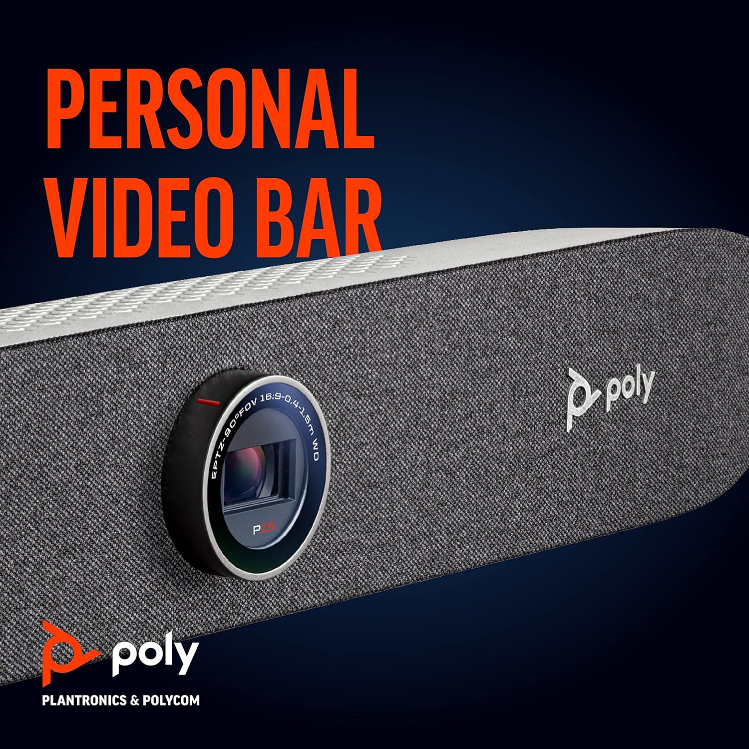 Poly Studio P15 Personal Video Bar (Plantronics + Polycom) - Complete Audio + Premium 4K Webcam Solution - Camera, Mics & Speaker - Home Office/Focus Room -Works w/Zoom (Certified) & Teams (Certified)