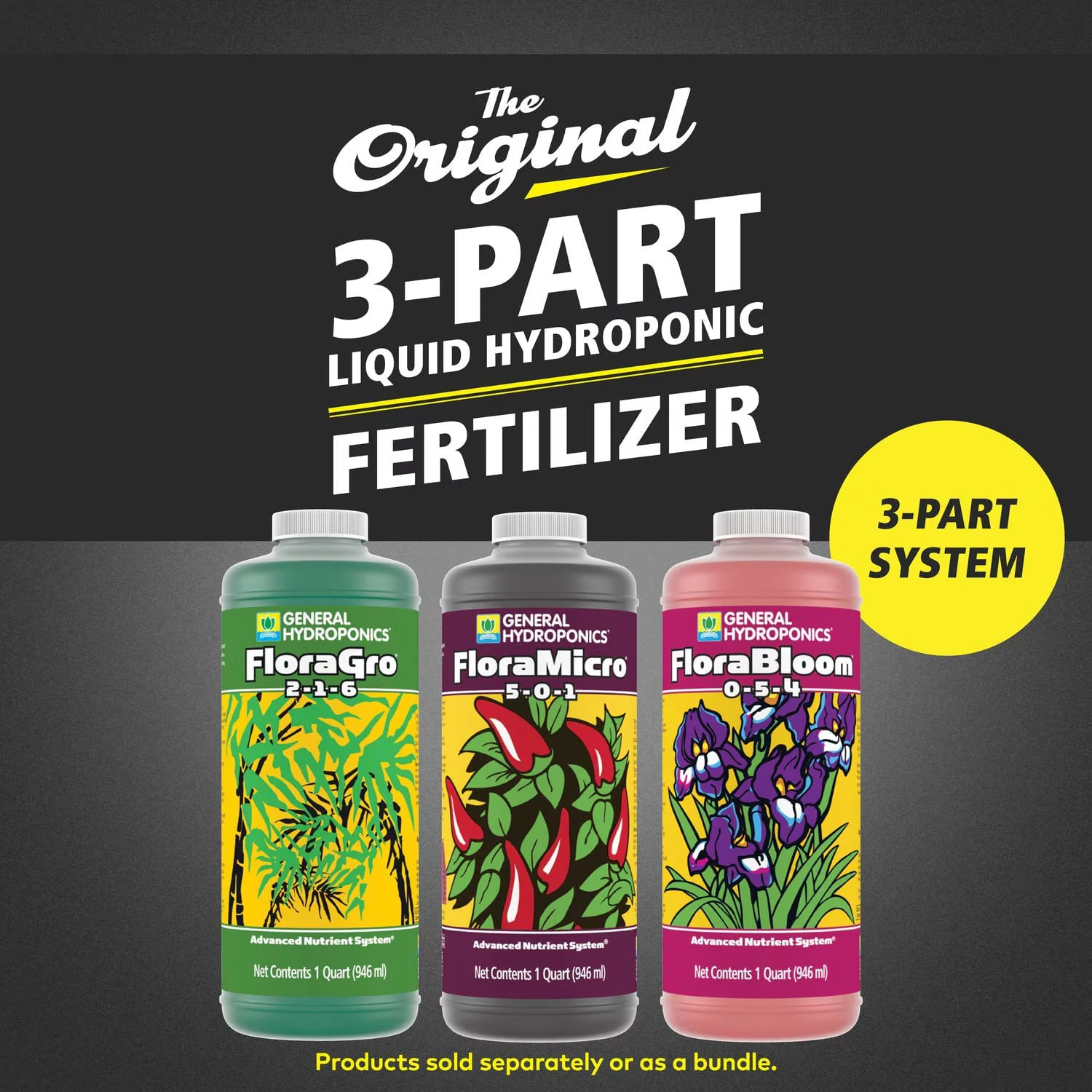 General Hydroponics Flora Series Fertilizer Bundle, with FloraMicro, FloraGro, FloraBloom and pH Control Kit