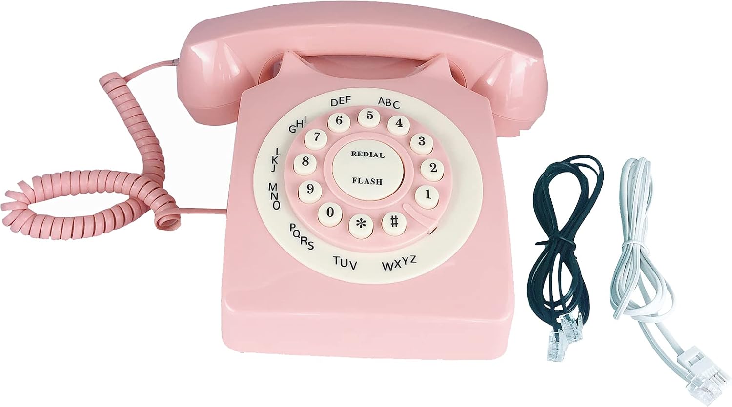 Pink Retro Landline Telephone Classic Rotary Design Old Fashioned Corded Desk Phone with Ringer for Home and Office, Basic 80s Phones for Senior People