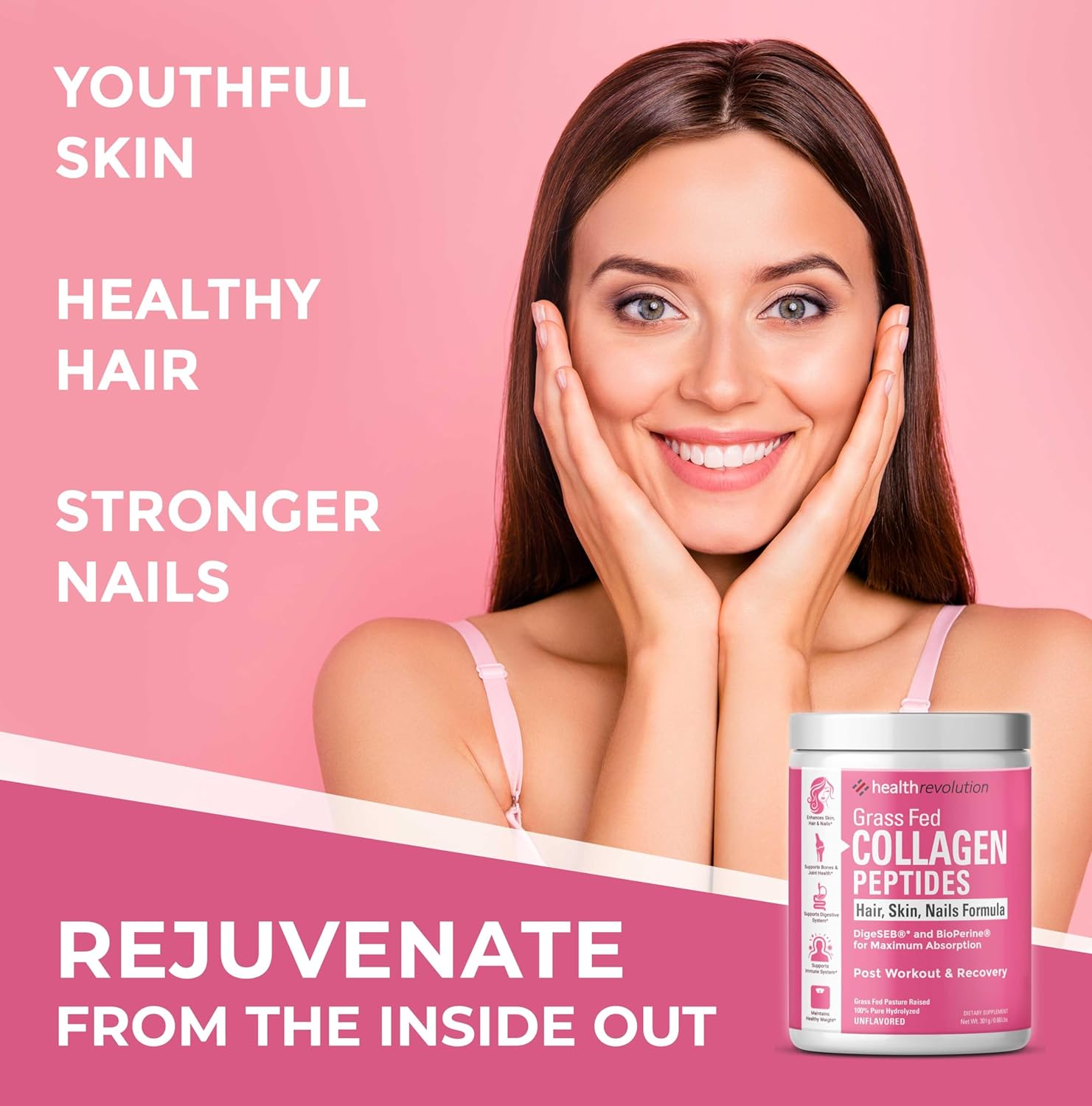 Hydrolyzed Collagen Peptides Powder - Skin, Hair, Nails & Joint Support, Grass-Fed Collagen Enhanced with Probiotics & Digestive Enzymes, Types I & III - Non-GMO, Gluten-Free, Unflavored, 35 Servings