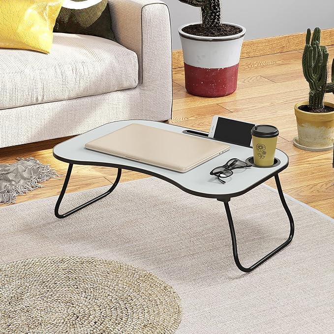 Foldable Laptop Table, Bed Table Portable Lap Desk Bed Table Tray, Laptop Stand with Cup Holder & Tablet Slot & Lifting Handle for Working Study Reading Writing Drawing & Eating Gray -02 (lap desk-03)