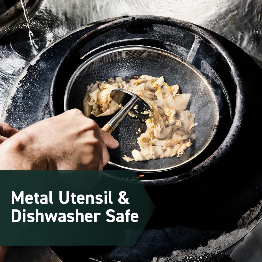 HexClad 3 Piece Hybrid Stainless Steel Cookware Set - 10 Inch Wok and 10 Inch Pan with Lid, Stay Cool Handle, Dishwasher and Oven Safe, Non-Stick