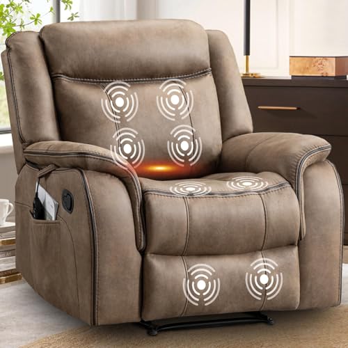 Massage Recliner Chair with Heated, Faux Leather Recliner Chairs for Adults, 39