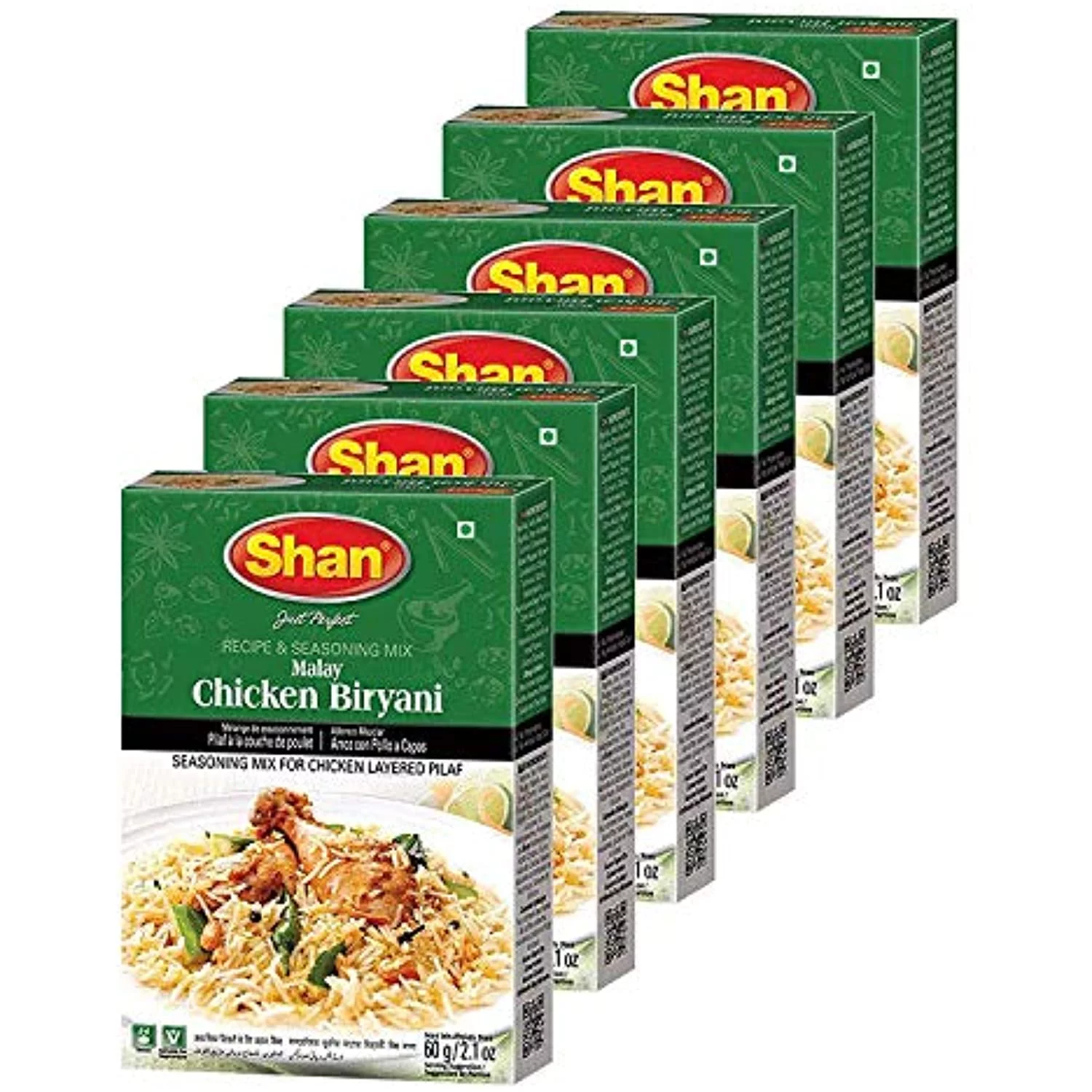 Shan Malay Chicken Biryani Recipe And Seasoning Mix 2.11 Oz (60G) - Spice Powder For Chicken Layered Pilaf - Suitable For Vegetarians - Airtight Bag In A Box (Pack Of 6)