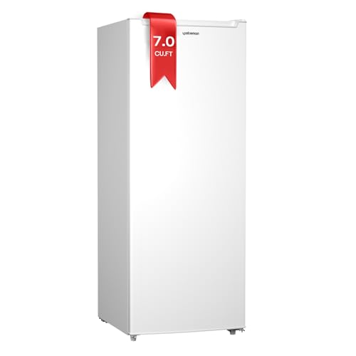 Upstreman 7.0 Cu.Ft Upright Freezer Large Capacity Convertible Refrigerator/Freezer, 5 Adjustable Shelves, Energy Efficient, Garage Ready, Reversible Door for Basement, Dorm, Apartment,White