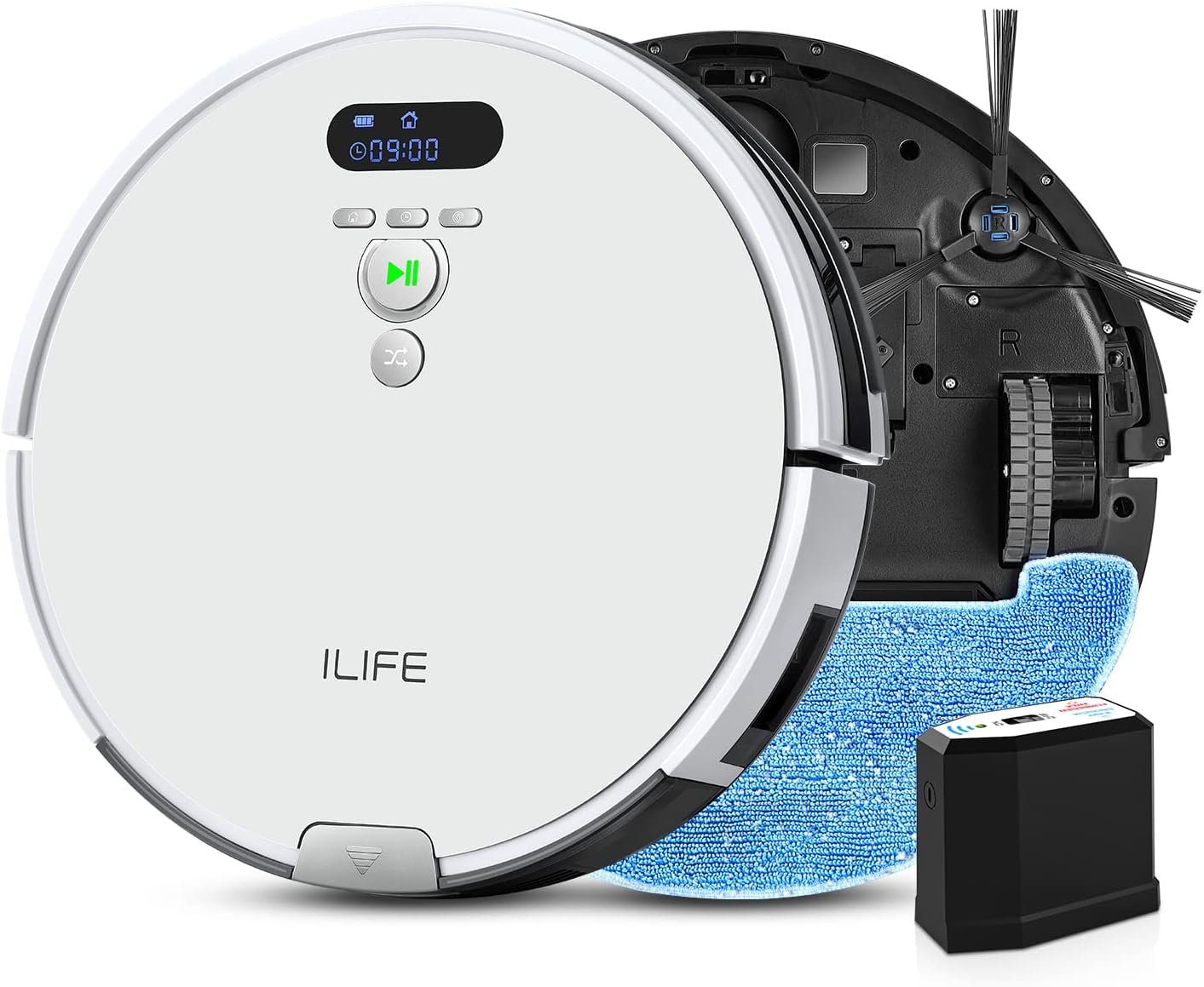 ILIFE V8s Robot Vacuum and Mop Combo, Big 750ml Dustbin, Enhanced Suction Inlet, Zigzag Cleaning Path, LCD Display, Schedule, Self-Charging Robotic Vacuum Cleaner, Ideal for Hard Floor and Pet Hair.