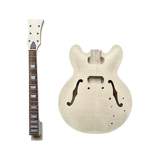 DBL DIY Electric Guitar Kit,Semi-Hollow Body Electric Guitar,with Paulownia Wood Core and Maple Plywood,6 Strings,Build Your Own Guitar