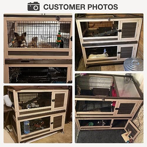 Two-Story Guinea Pig Cage with Wheels Rabbit Hutch Indoor Outdoor with 6 Access Doors, 2 Pull-Out Trays, Removable Wire Mesh and UV Proof Panel(Grey)