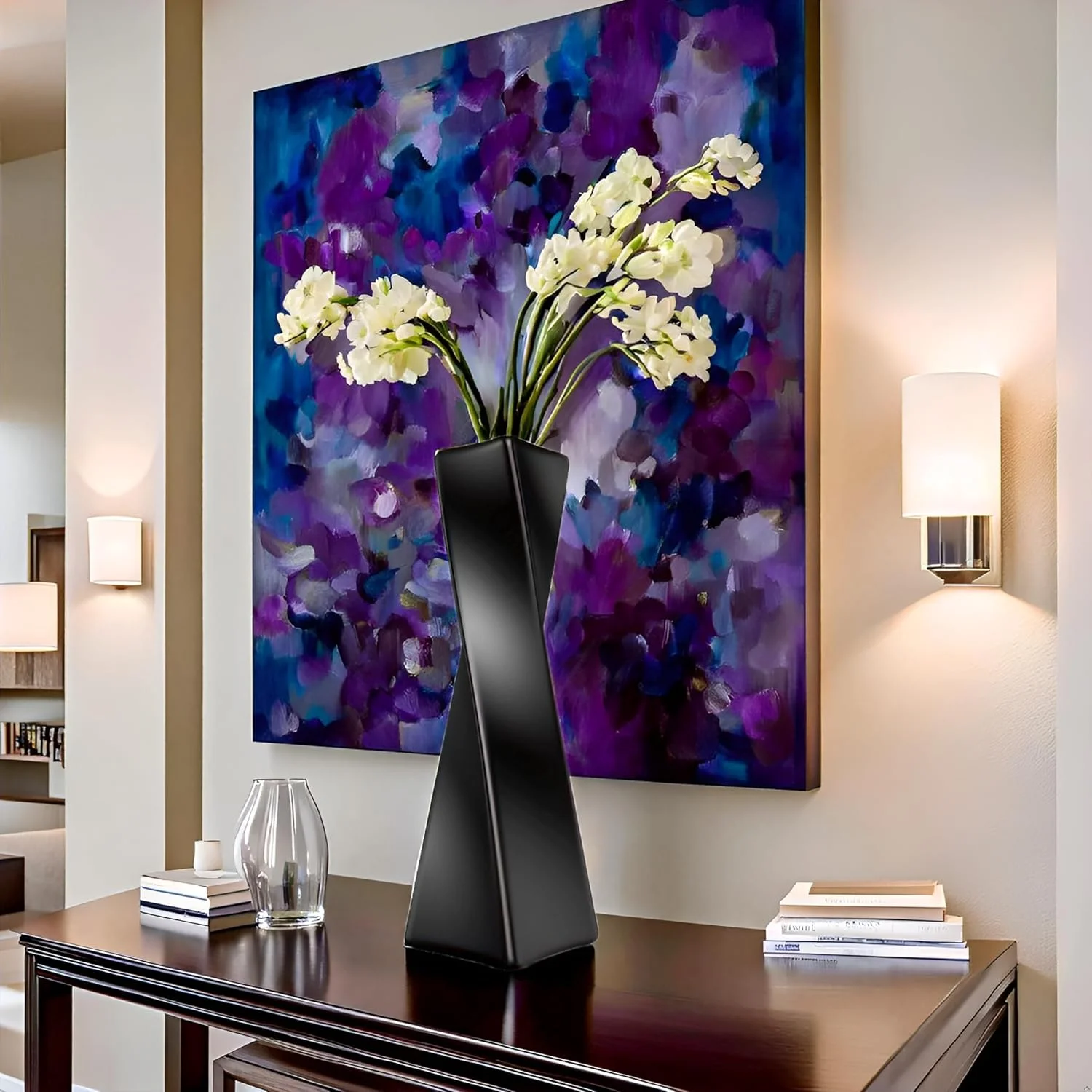 Ceramic Geometric Modern Farmhouse Vase, Black