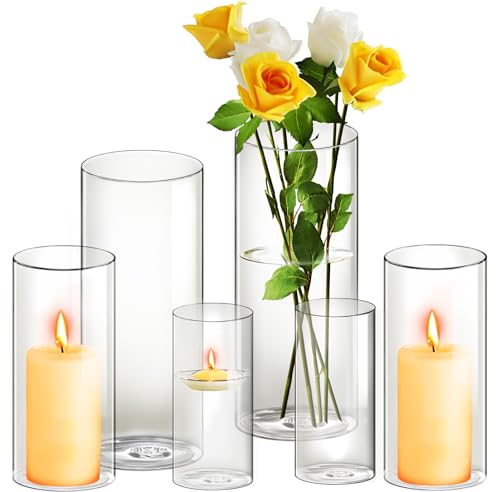 Glass Cylinder Vases for Centerpieces,Floating Candle Hurricane Vases Set 6 Glass Centerpieces for Tables,Clear Vases Centerpieces for Wedding Tables Decorative Versatile as Flower Vases