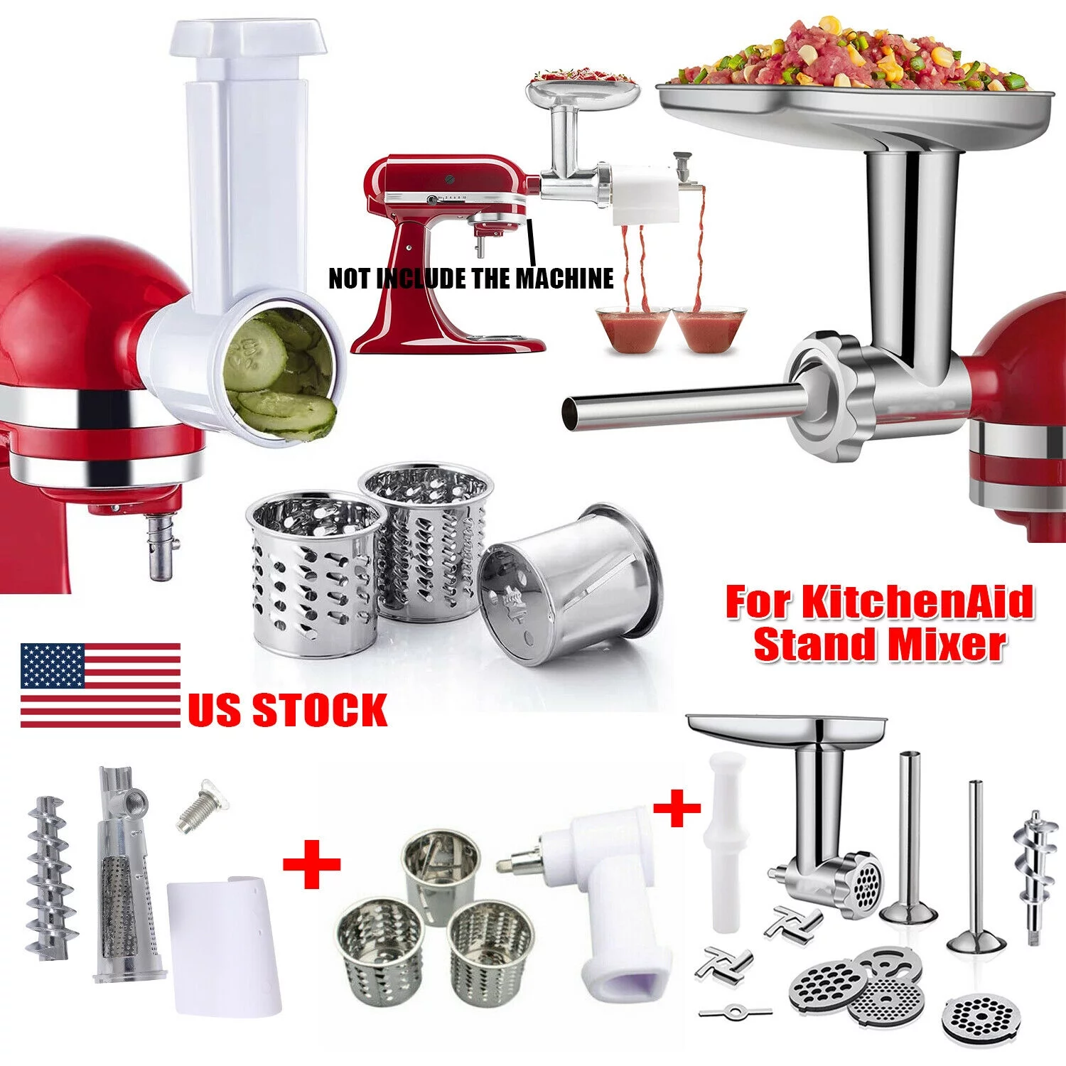 For KitchenAid Stand Mixer Meat Grinder & Prep Slicer & Jams Juicer Attachment 3Sets