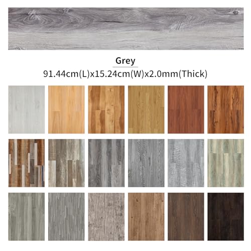Vinyl Flooring | Self Adhesive Flooring Plank with Wood Effect | Peel and Stick Floor Tiles | Self Adhesive Flooring | 2.0mm 36pcs Waterproof for Bedroom Office Floor Plank(54Sq.Ft,Grey)