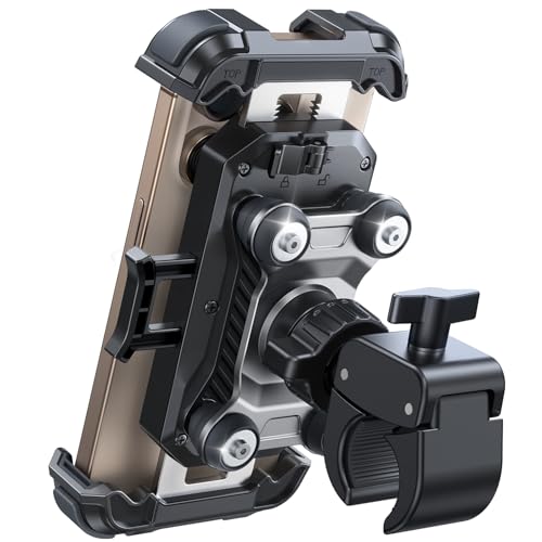 JOYROOM Motorcycle Phone Mount Holder - [Dual Vibration Dampener] 150mph Anti-Shock Phone Holder for Motorcycle [Upgrade Metal Handlebar Clamp] - Bicycle Bike Phone Holder Mount for 4.7-7