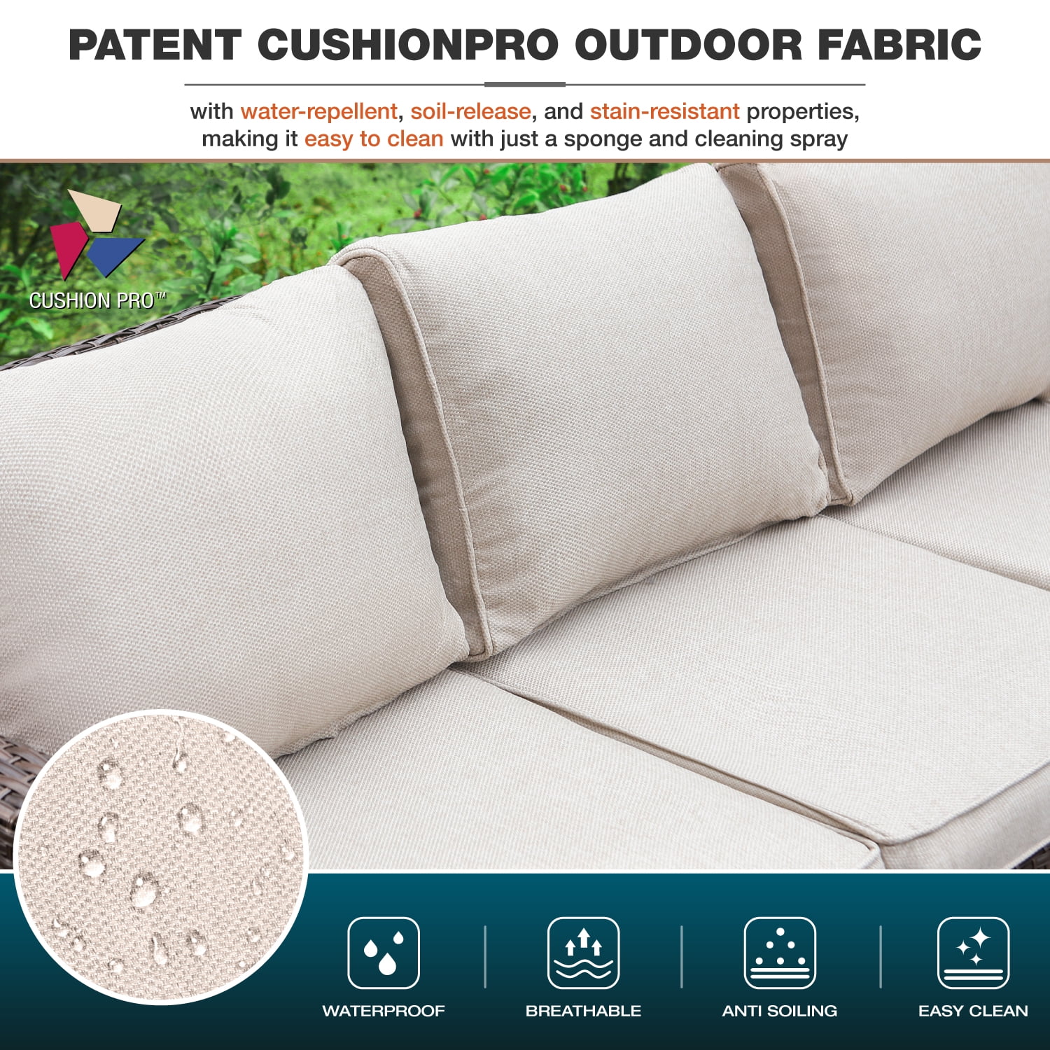 MF Studio 9-Seat Outdoor Patio Furniture Set with Fire Pit Table Wicker Patio Conversation Set Beige