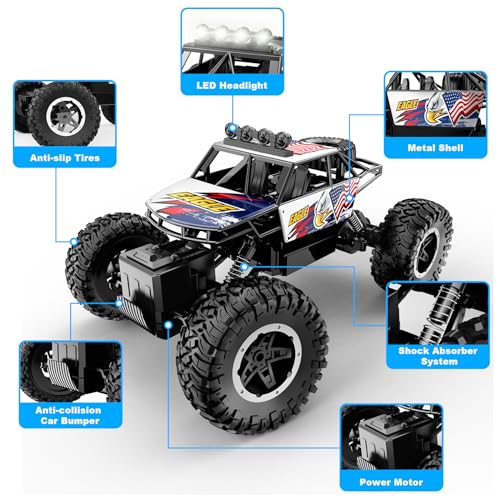 Remote Control Car RC Truck 1:14 Scale All Terrain Off-Road Monster Truck 4WD Electric Vehicle with 2.4 GHz Remote Control,2 Batteries for 90 Minutes Running Time