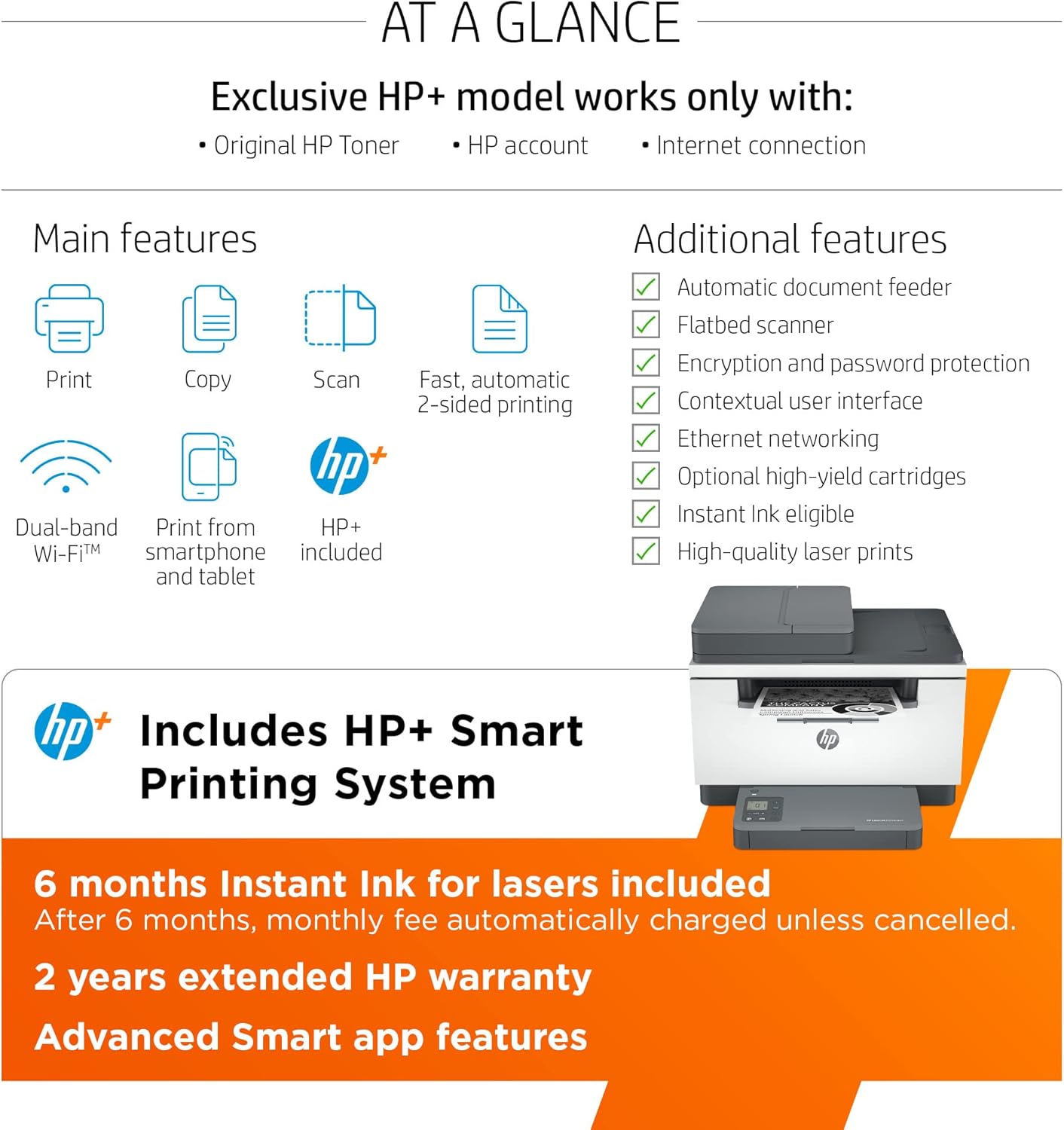 HP LaserJet MFP M234sdwe Wireless Black and White All-in-One Printer with built-in Ethernet & fast 2-sided printing, HP+ and bonus 6 months Instant Ink (6GX01E),Gray