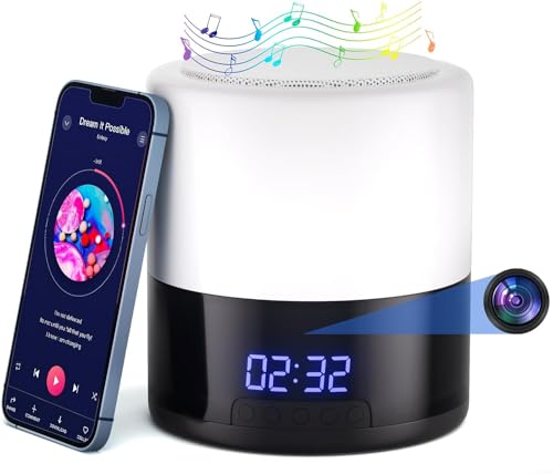 Spy Camera Hidden Camera Bluetooth Speaker, Hidden Spy Camera with Video, 1080P Nanny Cam Hidden Camera with 180°Rotating Lens, WiFi Hidden Camera Clock Night Light with Night Vision, Motion Detection