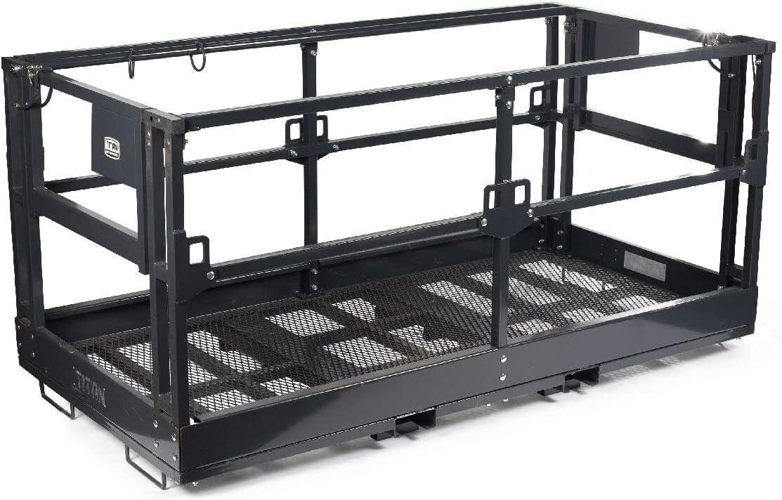 Titan Attachments 4' x 6' Mesh Telehandler Work Platform, Man Safety Basket, Forklift Attachment, Safety Cage