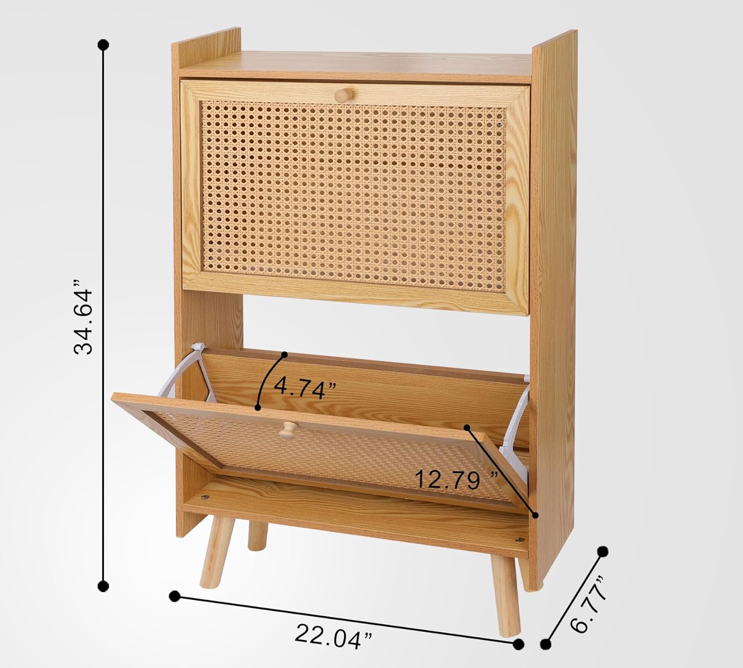 ZYBT Shoe Storage Cabinet for Entryway Slim, Free Standing Shoe Racks for Entryway, Wooden Shoe Rack for Door 2 Flip Drawers Rattan Shoe Organizer, Brown Entryway Shoe Storage Organizer