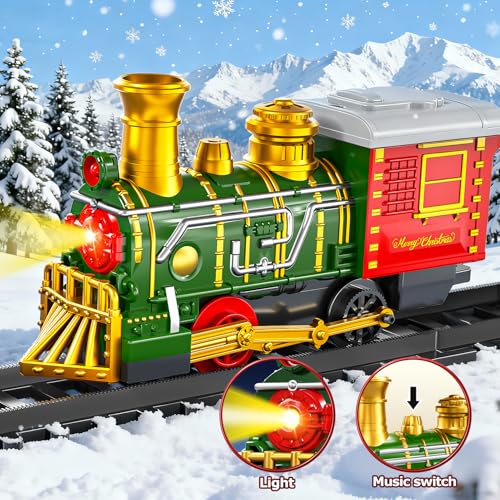 Electric Train Set for Kids, Christmas Train Toys with Smoke, Light and Sound, DIY Building Train Tracks Under Christmas Tree, Classic Model Trains Gifts for Boys Girls 3 4 5 6 7 8 Years Old
