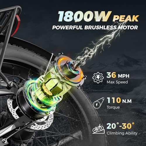 M1 Pro Electric Bike, 1800W Peak Motor Electric Bike for Adults, 48V 17.5Ah, 26'' x 4.0'' Fat Tire Electric Mountain Bike, Ebike with 85 Miles, 36MPH, 7 Speed 110Nm and Dual Suspension