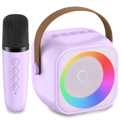 Mini Karaoke Machine for Kids Age 3, 4, 5,6, 7+ Bluetooth Speaker with 2 Wireless Microphone & LED Lights, Christmas Birthday Gifts for Girls Boys Kids Adults