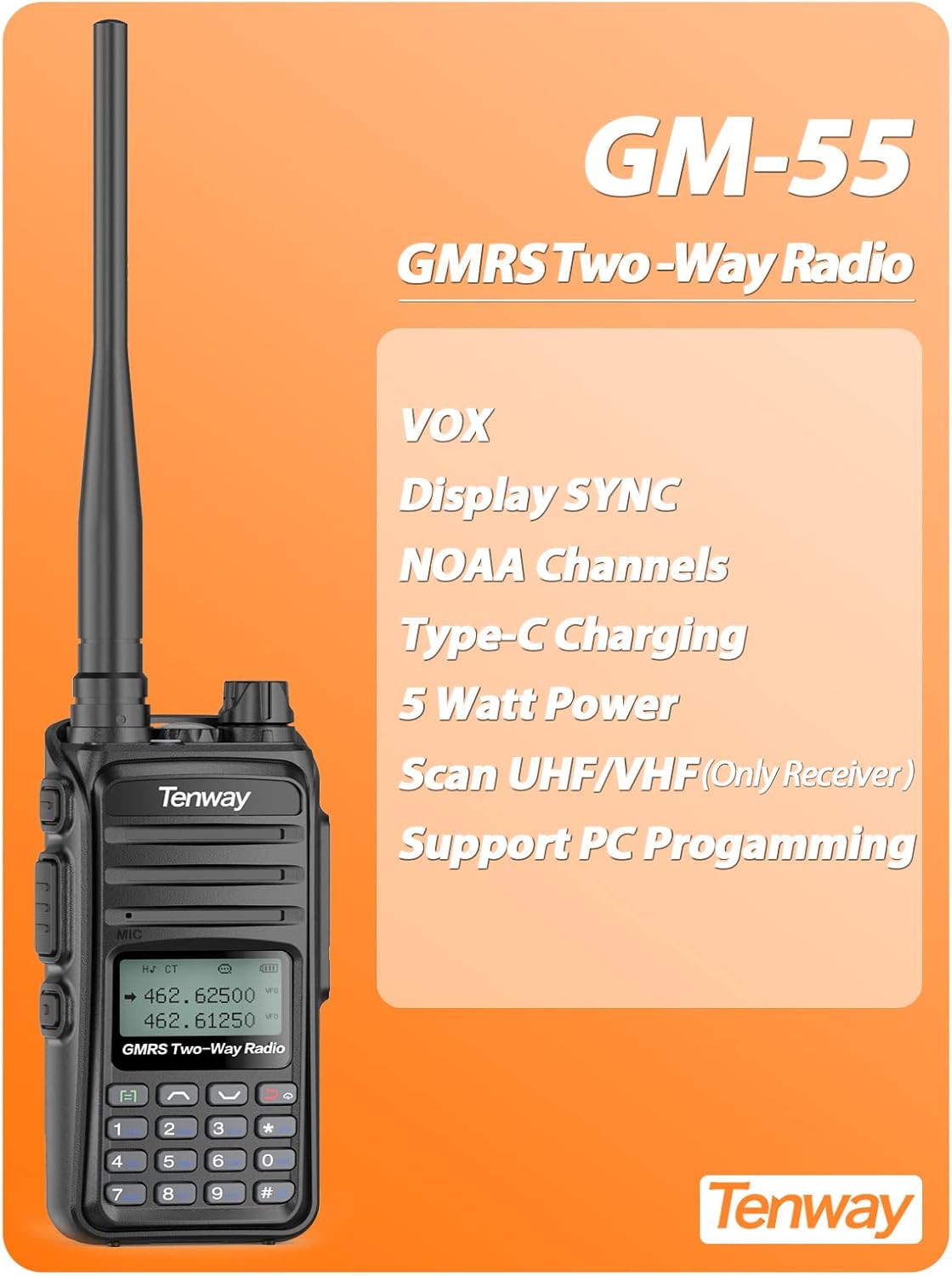GMRS Radio Handheld 5W Long Range Two Way Radio GMRS Repeater Capable, with NOAA Scanning & Receiving, Display SYNC, for Off Road Overlanding