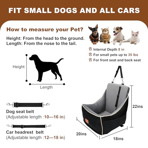 Dog Car Seat for Small/Medium Dogs,Luxury Dog Booster Seat for Front or Back Seats,Dog Seat Travel Bed Detachable & Washable,Thickened Memory Foam Filling Pet Car Seat Up to 35lbs (Black)