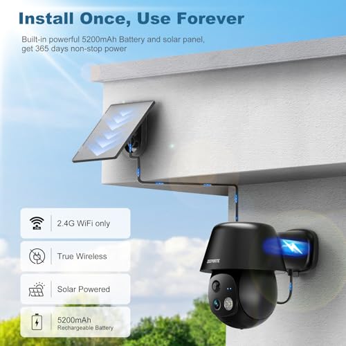 Solar Security Cameras Wireless Outdoor, 2K Pan/Tilt 360° View Solar/Battery Powered WiFi Cameras for Home Security with AI Motion Detection, Color Night Vision, Siren, Waterproof