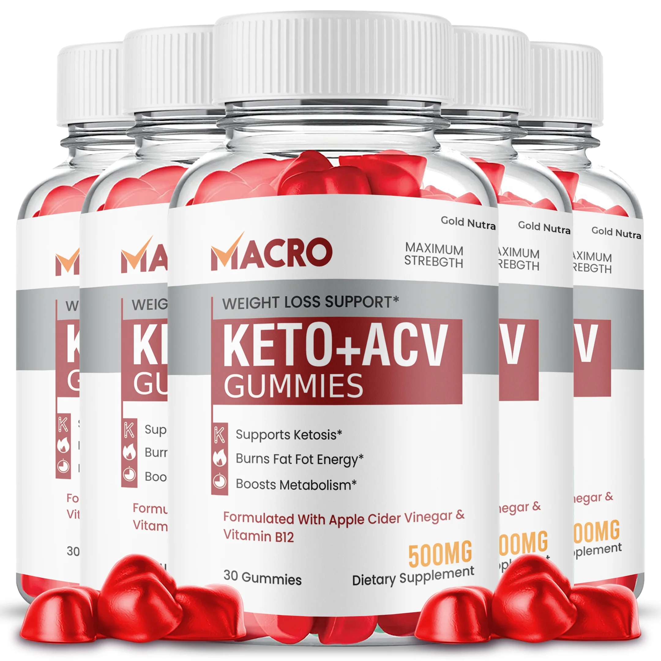 (5 Pack) Macro Keto ACV Gummies, Maximum Strength, Apple Cider Vinegar, 5 Months Supply Dietary Supplement