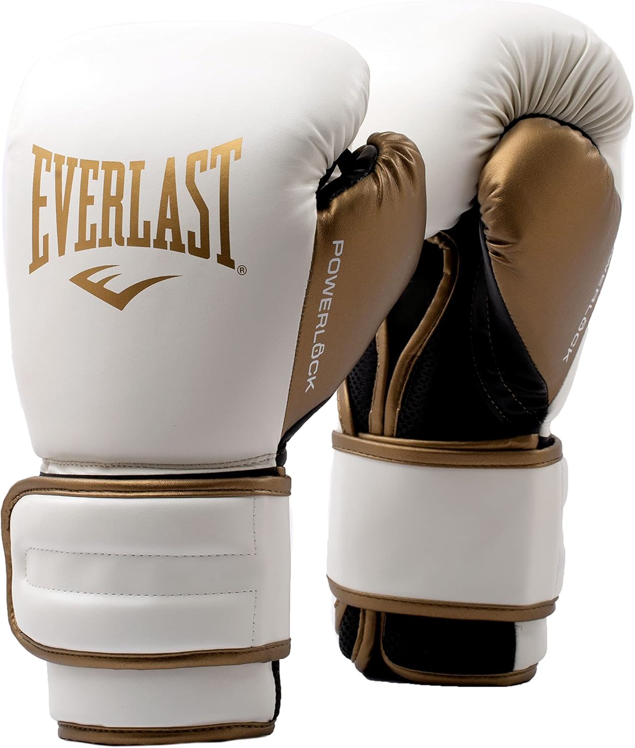 Everlast Powerlock2 Boxing Gloves White/Gold 16oz - Enhanced Performance and Style. Ideal Training Gloves for Boxing