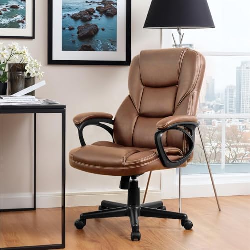 Furmax Office Executive Chair High Back Adjustable Managerial Home Desk Chair, Swivel Computer PU Leather Chair with Lumbar Support (Black)