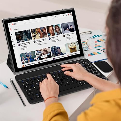 Tablet 2 in 1 Tablets 10 inch Android 14 Tablet Set with Keyboard Case Mouse Stylus Film, 8GB+64GB Tablets 10.1