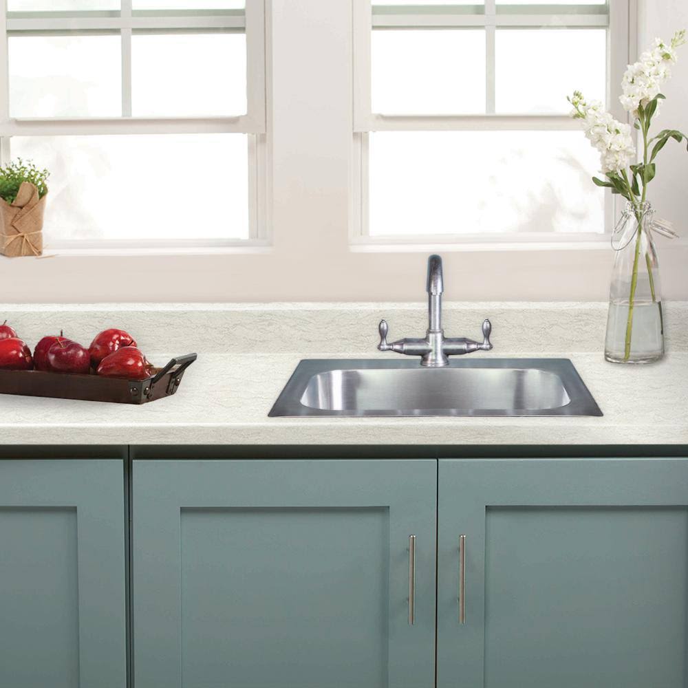 Hampton Bay 8 ft. Laminate Countertop in White Cascade with Tempo Edge and Integrated Backsplash