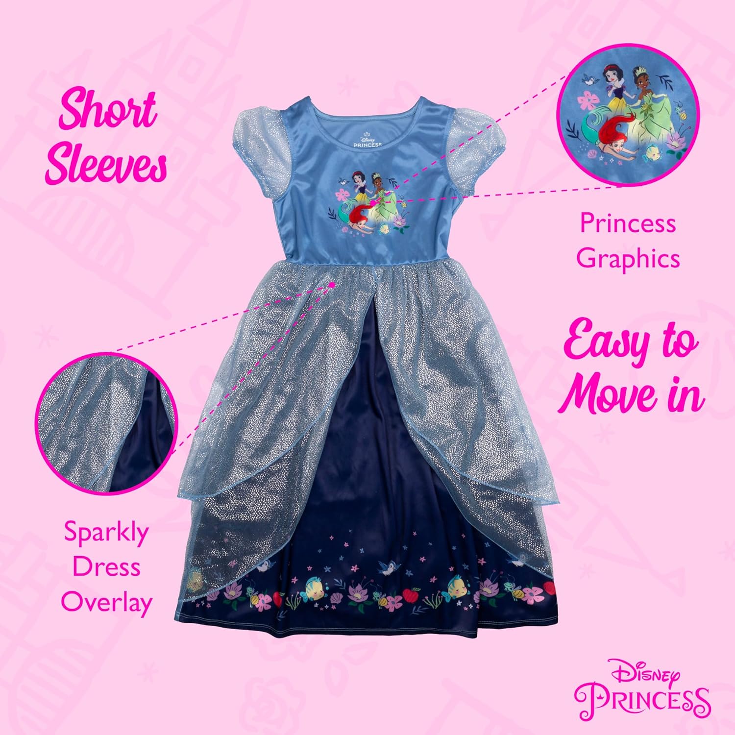 Disney Girls' Fantasy Gown Nightgown, Always Princess, 3T