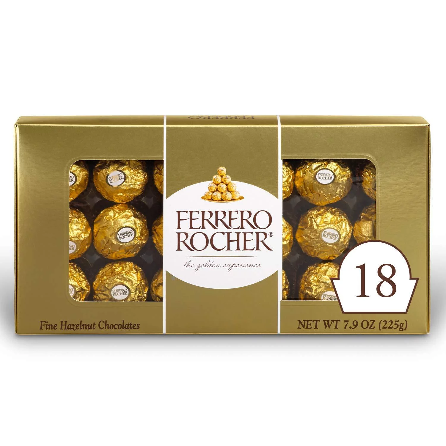 Ferrero Rocher Fine Hazelnut Milk Chocolate, 18 Count, Chocolate Christmas Candy Gift Box, 7.9 oz, Perfect Stocking Stuffers 7.9 Ounce (Pack of 18)