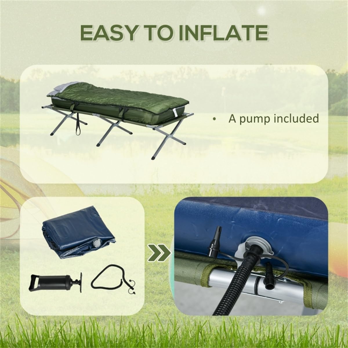 Multifunctional Folding Camping Cots for Adults, Elevated Tent with Sleeping Bag, Thick Air Mattress Pad, Portable Single Sleeping Cot Camping Bed