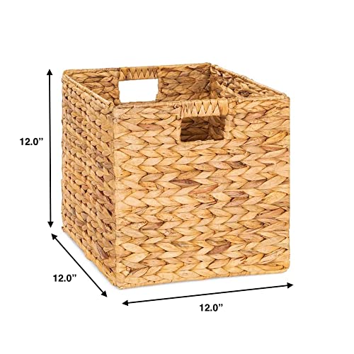 12x12in Water Hyacinth Storage Baskets, Wicker Storage Baskets for Shelves, Woven Baskets for Storage, Square Wicker Storage Basket for Bedroom, Living Room, Nursery Room (4 Packs 12x12in)