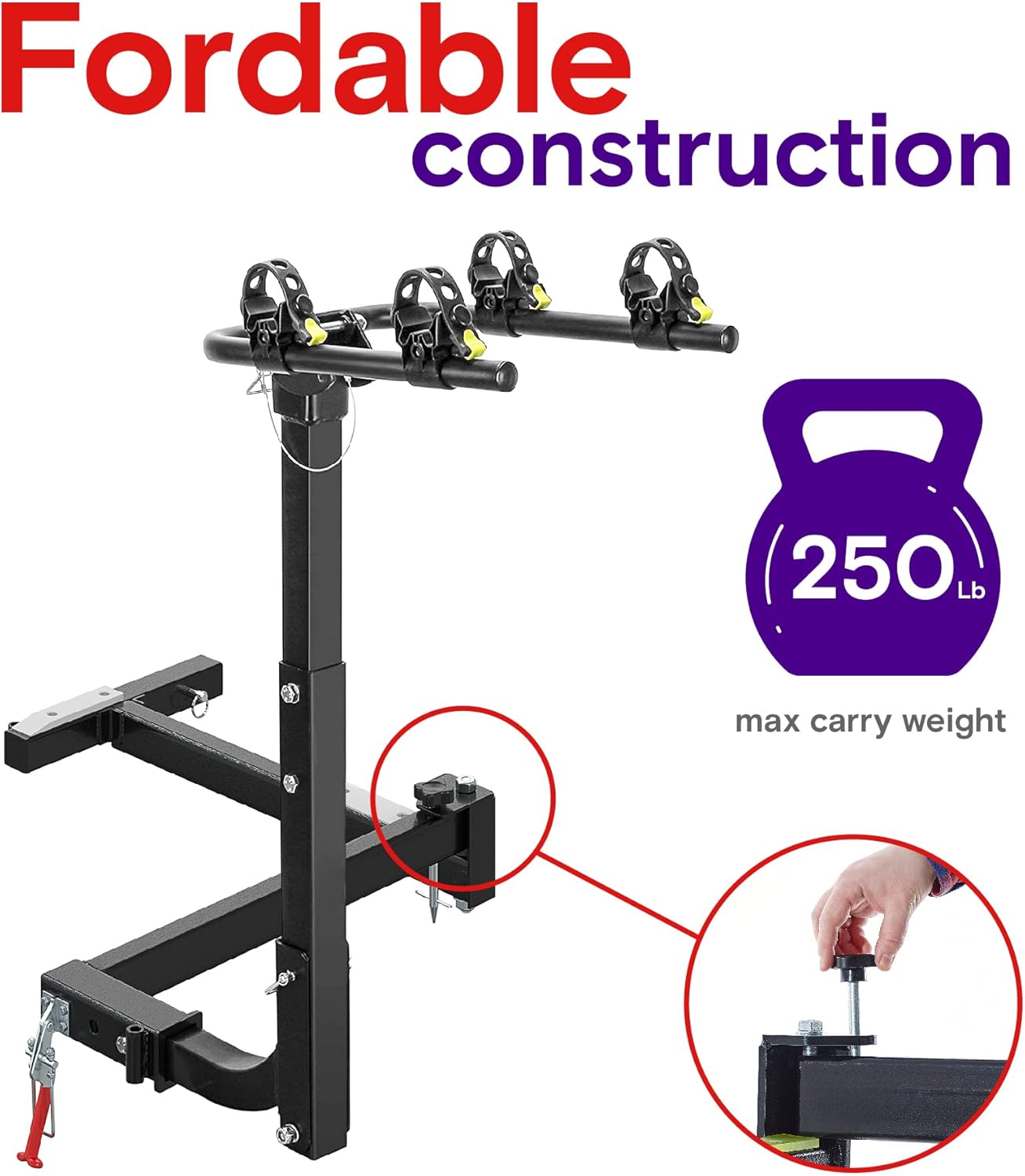 Swing-Away Bike Rack Adapter for 2” Hitch Receivers Bike Carrier Pivoting Arm Easy Access to Tailgate