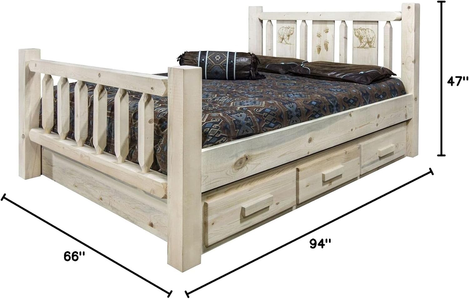 Montana Log Collection Wood Homestead Queen Storage Bed MWHCSBQLZWOLF