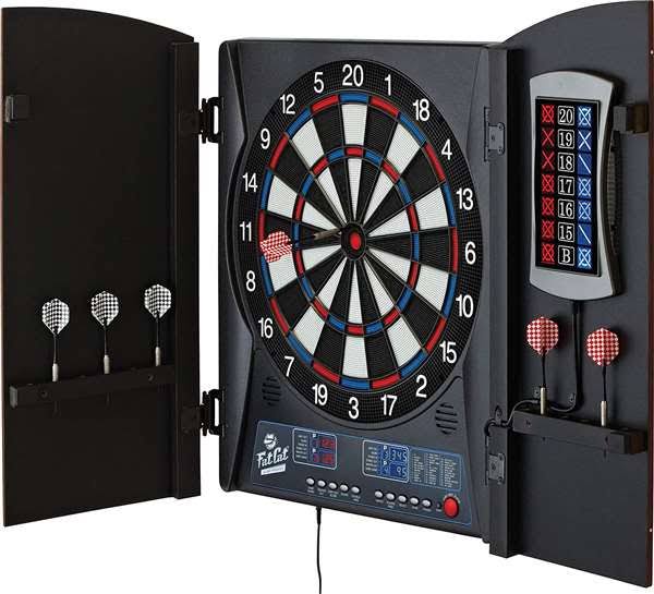 Fat Cat Mercury Electronic Dartboard, Built in Cabinet Doors with Integrated Scoreboard