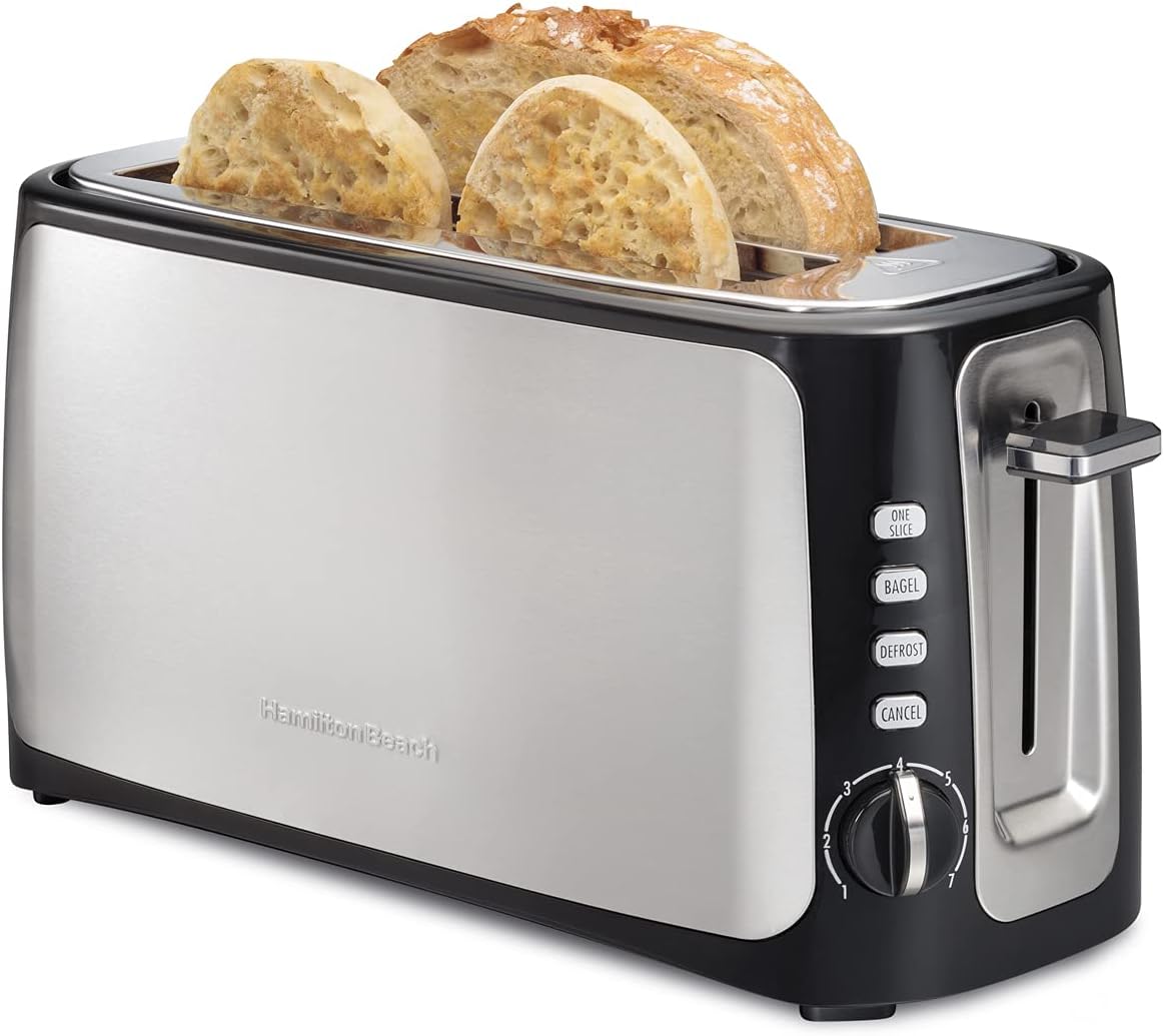 Hamilton Beach 4-Slice Toaster with Long-Slots, Sure-Toast Technology, Bagel & Defrost Settings, Auto-Shutoff, Stainless Steel (24820)