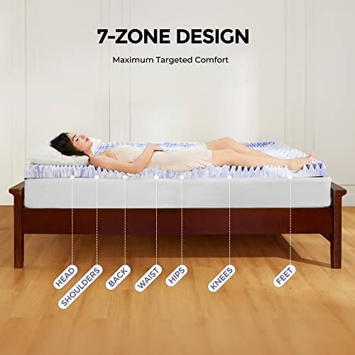 Dreamsmith 3 Inch 7-Zone Queen Memory Foam Mattress Topper, Cooling Gel Infused Foam Mattress Pad, Queen Size Bed, CertiPUR-US Certified