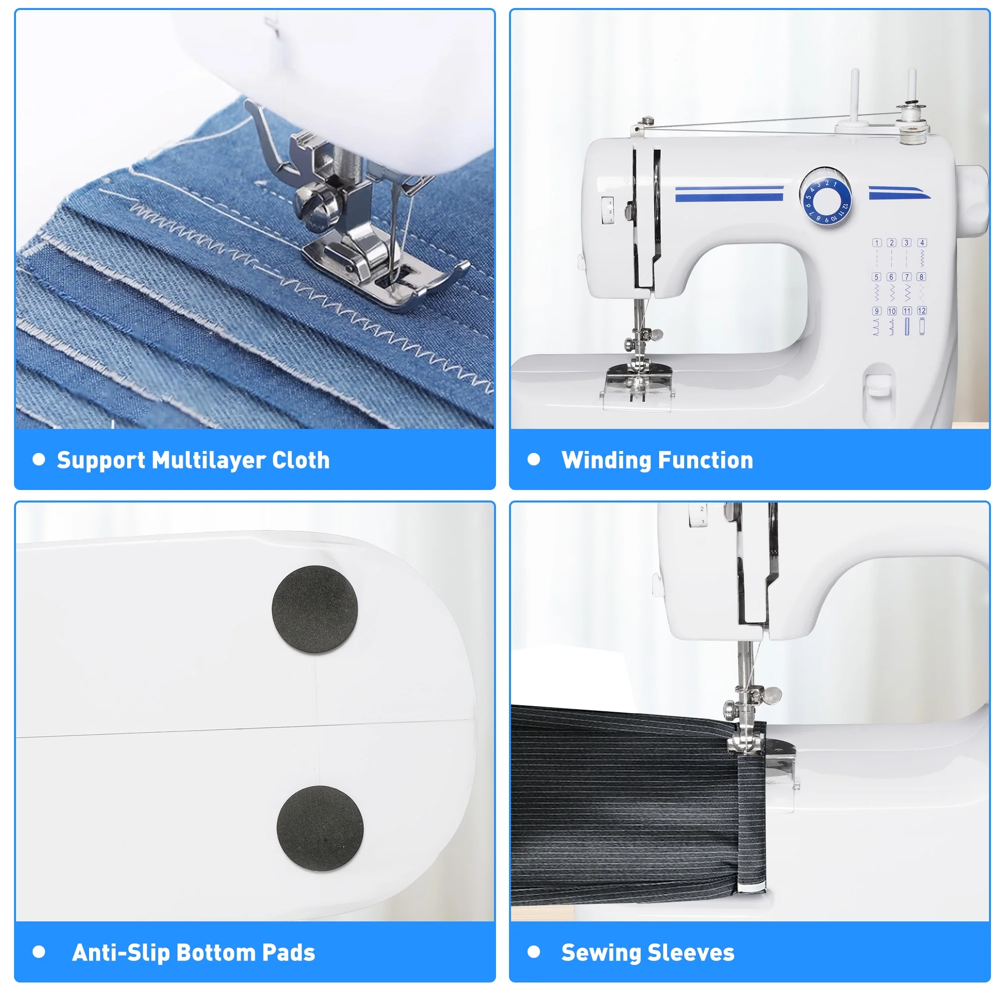 Sewing Machine for Beginners, Portable Mini Sewing Machine, Upgraded Double Needle Sewing, 12 Built-in Stitches, 2 Speeds Double Thread with Foot Pedal, Sewing Machine for Kids, Adults, Blue